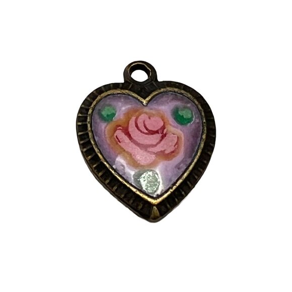 8 Vintage Pink Rose Enamel Heart Charms Findings Jewelry Making Supplies Destash - Picture 2 of 9